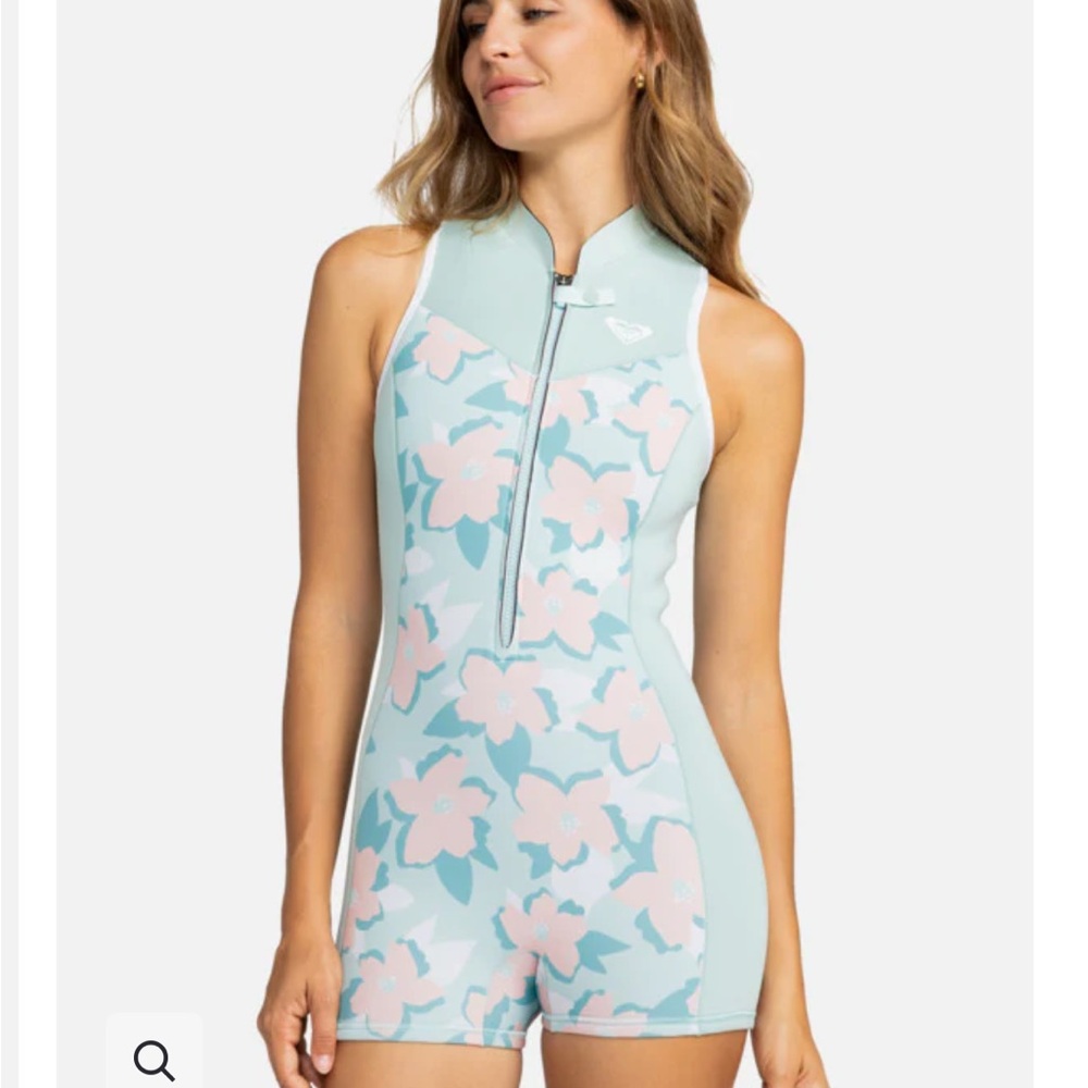 Roxy Mint Floral Front-Zip Shorty Wetsuit
